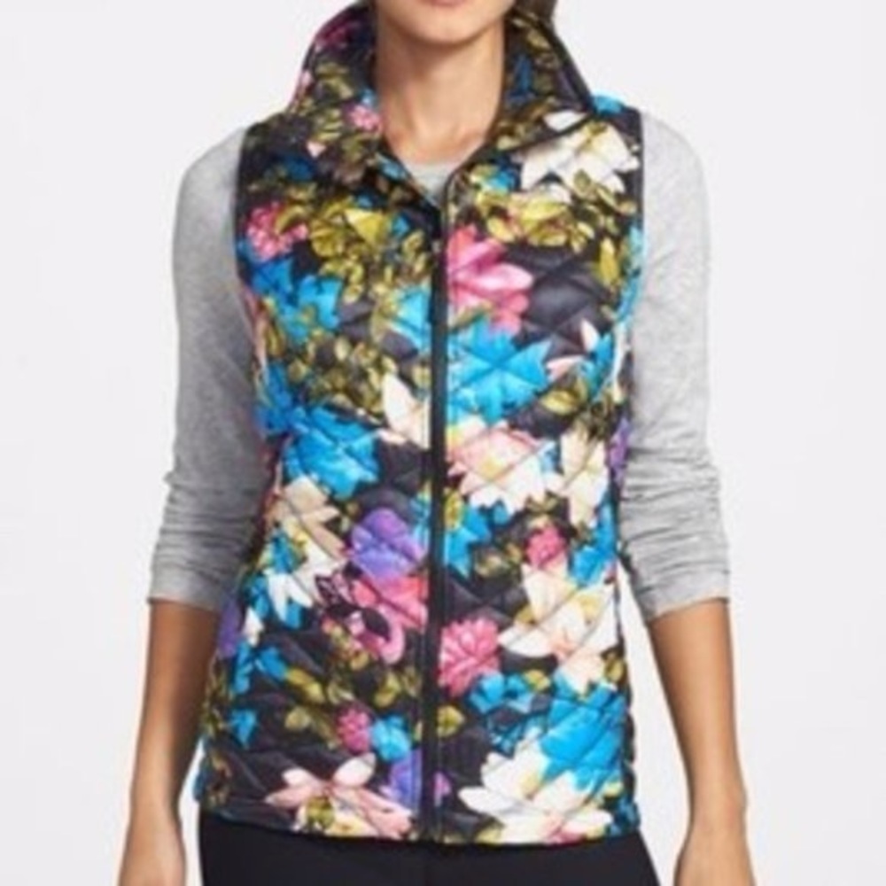 The North Face Women's Floral Quilted Vest in Blue, Pink, Black